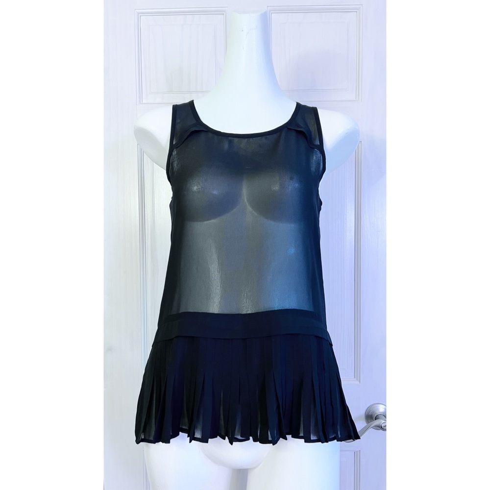 NWOT | American Eagle Gorgeous Sheer Patterned Peplum Tank | Junior XS** | Black